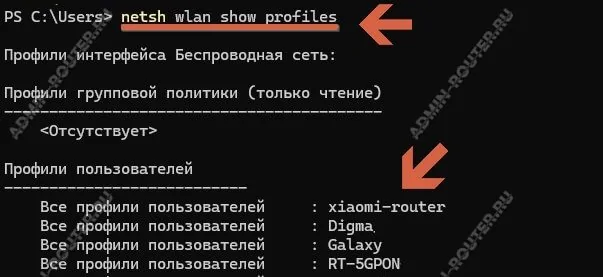 netsh wlan show profiles